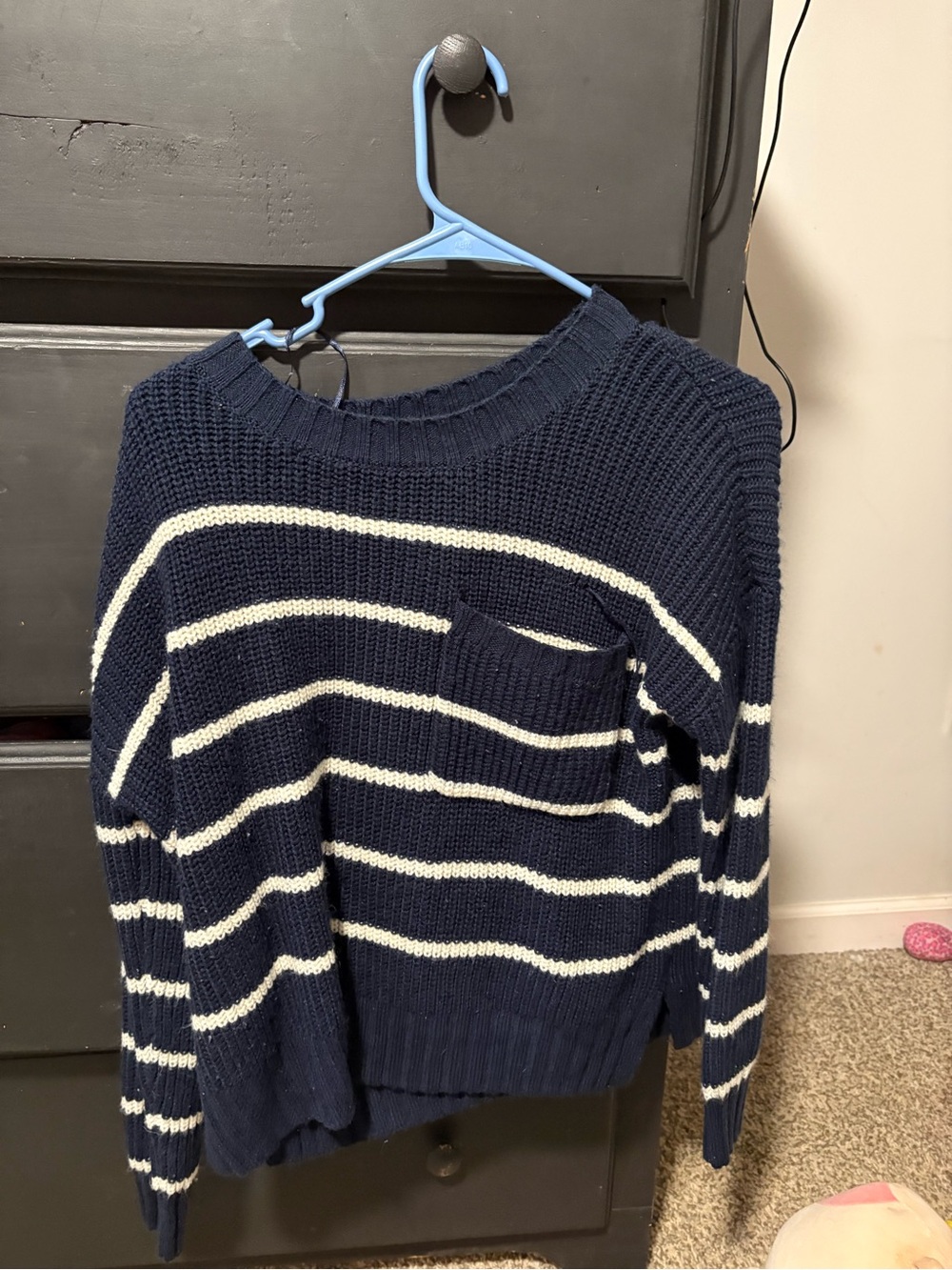 Pink Rose Navy & White Striped Crewneck Sweater